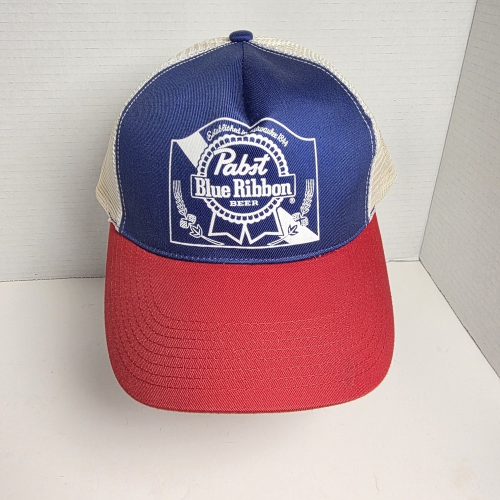 Pabst Blue Ribbon Pbr Trucker Hat Cap Snapback Foam Mesh EUC Vintage‎